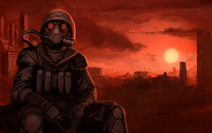 обои Fallout, человек, противогаз
