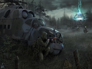 обои Сталкер, вертолет Ми-24, антенны