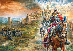 воины, крепость, падальщики